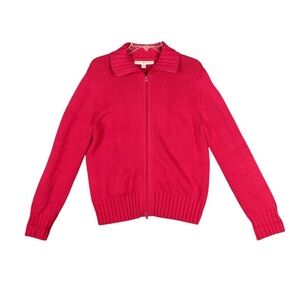 Tommy Hilfiger Women Full Zipper Sweater Cardigan Size XL Red Casual Made Japan